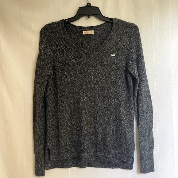 Hollister Cotton Blend Vneck Pullover Logo Sweater preppy - Picture 1 of 4